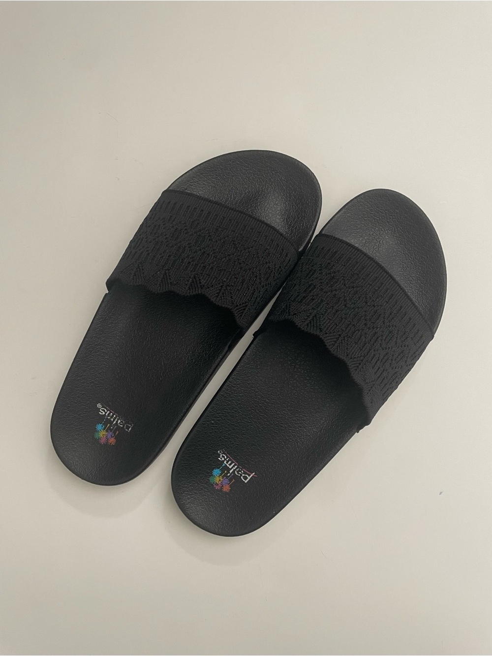 Women's Black Scalloped Knit Slide Sandals - Comfortable Everyday Slip-Ons